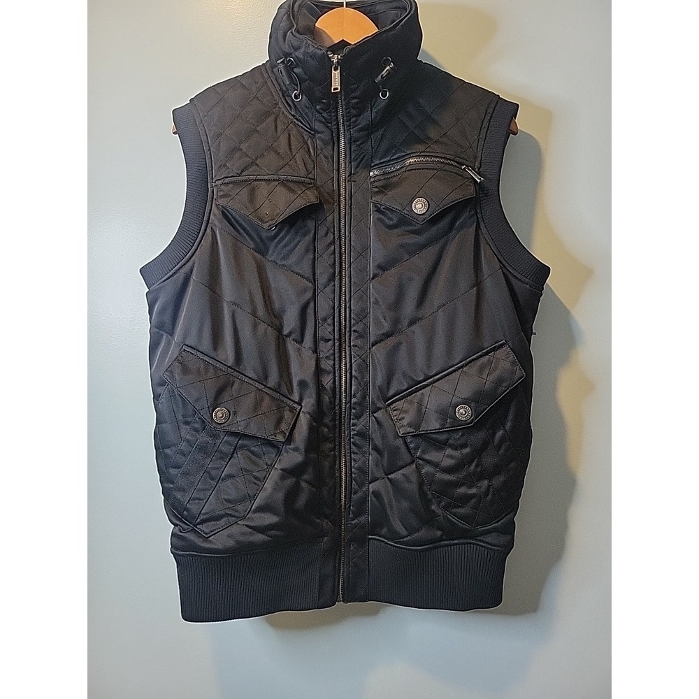 SEAN JOHN Quilted Vest W/hood, Size M Black Y2K Diddy Streetwear
